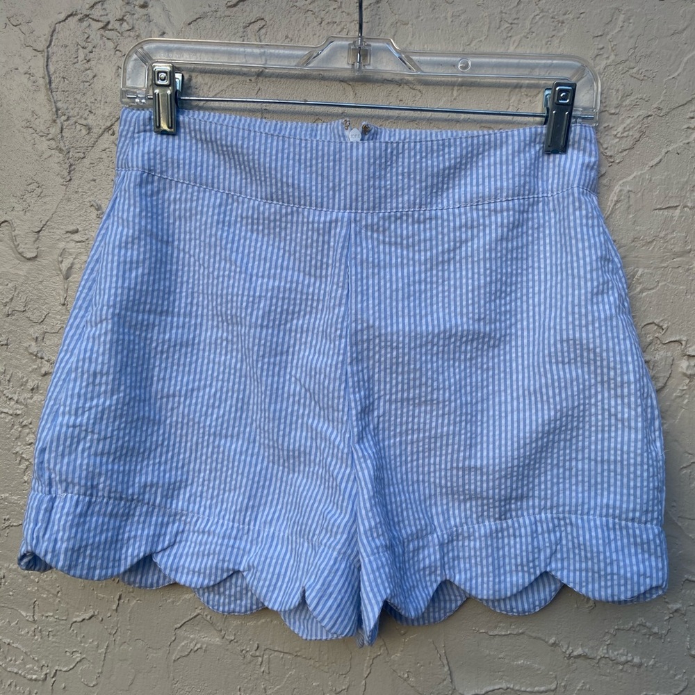 Mud Pie Blue and White Striped Scalloped Shorts